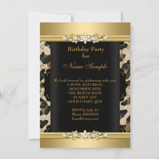 Elegant Birthday Party Leopard Gold Animal Kaart (Achterkant)