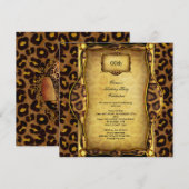 Elegant Birthday Party Leopard Gold Black Kaart (Voorkant / Achterkant)