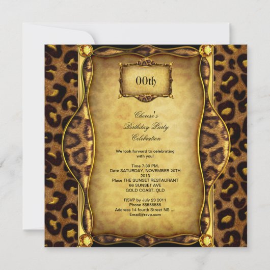 Elegant Birthday Party Leopard Gold Black Kaart (Voorkant)