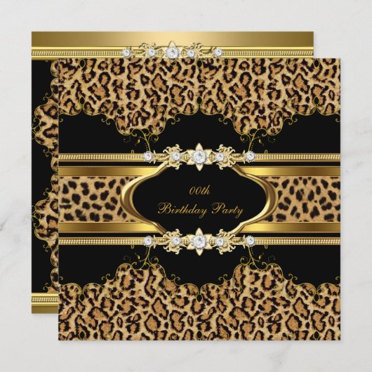 Elegant Birthday Party Leopard Gold Cheetah Kaart (Voorkant / Achterkant)