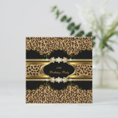 Elegant Birthday Party Leopard Gold Cheetah Kaart (Staand voorkant)
