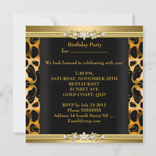 Elegant Birthday Party Leopard Gold Kaart (Achterkant)