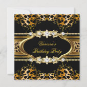Elegant Birthday Party Leopard Gold Kaart (Voorkant)