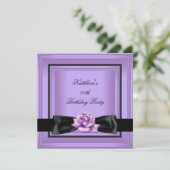 Elegant Birthday Party Lila Paars Roos Black Kaart (Staand voorkant)