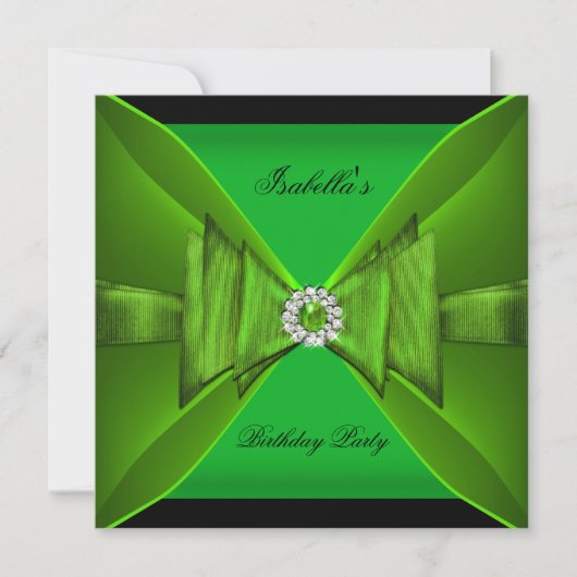 Elegant Birthday Party Lime Green Black Bow Kaart (Voorkant)