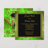 Elegant Birthday Party Lime Green Black Gold Kaart (Voorkant / Achterkant)
