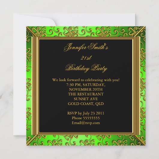 Elegant Birthday Party Lime Green Black Gold Kaart (Voorkant)