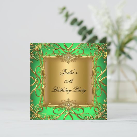 Elegant Birthday Party Lime Green Gold Kaart (Staand voorkant)