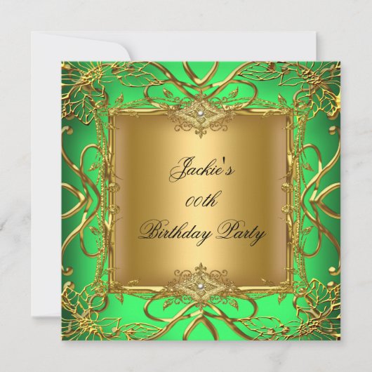 Elegant Birthday Party Lime Green Gold Kaart (Voorkant)