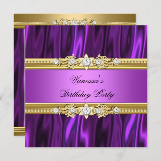 Elegant Birthday Party Magenta Paars roze Gold Kaart (Voorkant / Achterkant)