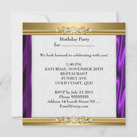 Elegant Birthday Party Magenta Paars roze Gold Kaart (Achterkant)