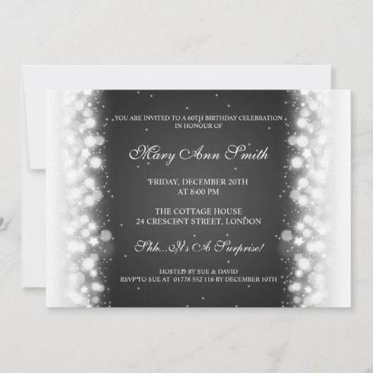 Elegant Birthday Party Magic Sparkle Black Kaart (Voorkant)