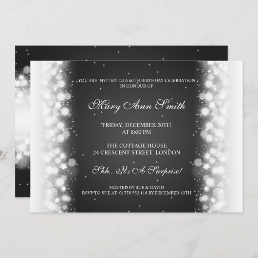 Elegant Birthday Party Magic Sparkle Black Kaart (Voorkant / Achterkant)