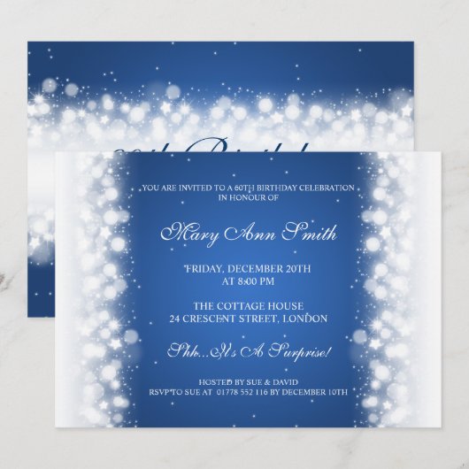 Elegant Birthday Party Magic Sparkle Blue Kaart (Voorkant / Achterkant)