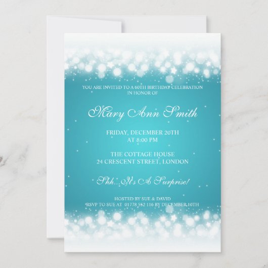 Elegant Birthday Party Magic Sparkle Turquoise Kaart (Voorkant)