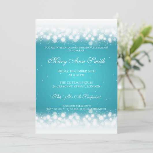 Elegant Birthday Party Magic Sparkle Turquoise Kaart (Staand voorkant)