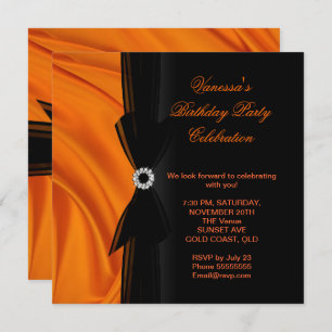 Elegant Birthday Party Oranje Silk Black Kaart
