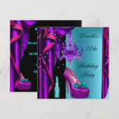 Elegant Birthday Party Paars Blauwgroen zwarte lip Kaart (Voorkant / Achterkant)