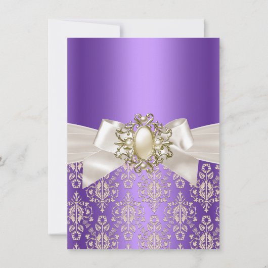 Elegant Birthday Party Paars Damask Pearl Cream Kaart (Achterkant)