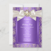Elegant Birthday Party Paars Damask Pearl Cream Kaart (Voorkant)