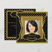 Elegant Birthday Party Photo Black Gold Kaart (Voorkant / Achterkant)