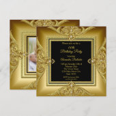 Elegant Birthday Party Photo Black Gold Lijst Kaart (Voorkant / Achterkant)