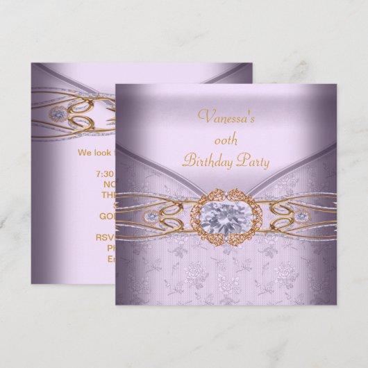 Elegant Birthday Party Pink Lila Lace Gold Kaart (Voorkant / Achterkant)