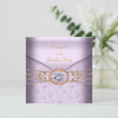 Elegant Birthday Party Pink Lila Lace Gold Kaart (Staand voorkant)