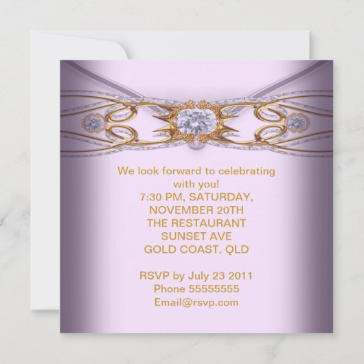 Elegant Birthday Party Pink Lila Lace Gold Kaart (Achterkant)