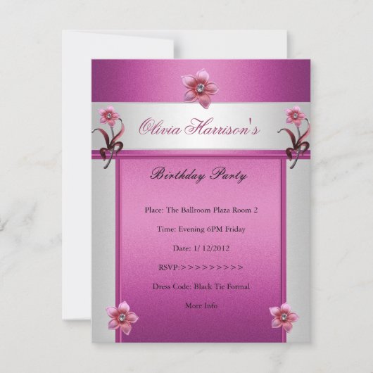 Elegant Birthday Party Pink White Floral Kaart (Voorkant)