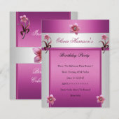 Elegant Birthday Party Pink White Floral Kaart (Voorkant / Achterkant)