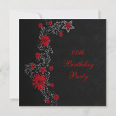 Elegant Birthday Party Red Black Silver Floral Kaart (Achterkant)