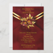 Elegant Birthday Party Red Floral Faux Velvet Gold Kaart (Achterkant)