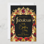 Elegant Birthday Party Red Gold Black Damask Gems Kaart (Voorkant)