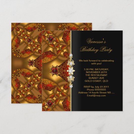 Elegant Birthday Party Red Jewel Abstract Kaart (Voorkant / Achterkant)