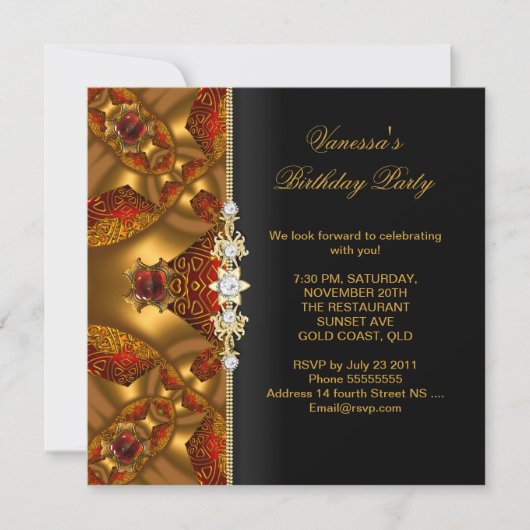 Elegant Birthday Party Red Jewel Abstract Kaart (Voorkant)