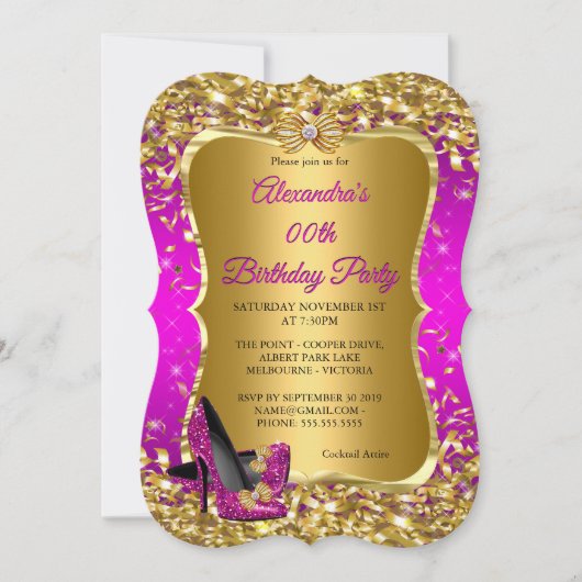 Elegant Birthday Party roze magenta Gold High Hiel Kaart (Voorkant)