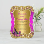 Elegant Birthday Party roze magenta Gold High Hiel Kaart (Staand voorkant)