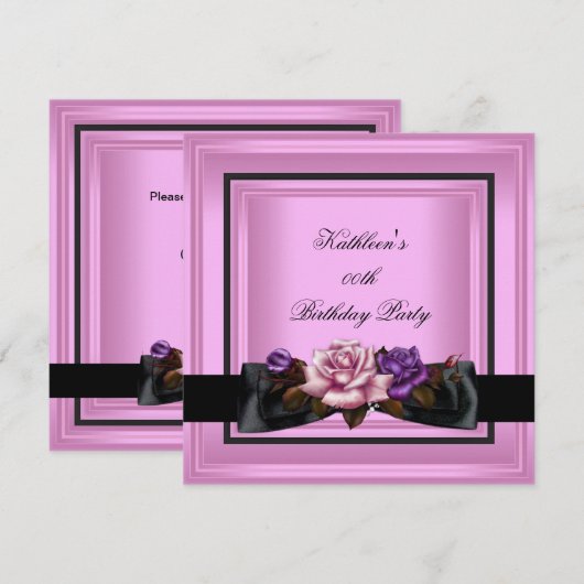 Elegant Birthday Party roze Paars Roos Black Kaart (Voorkant / Achterkant)