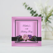 Elegant Birthday Party roze Paars Roos Black Kaart (Staand voorkant)