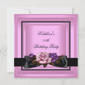 Elegant Birthday Party roze Paars Roos Black Kaart (Voorkant)