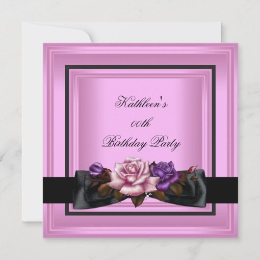 Elegant Birthday Party roze Paars Roos Black Kaart (Voorkant)