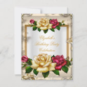 Elegant Birthday Party Rozen White Gold Red Cream Kaart (Voorkant)