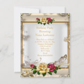 Elegant Birthday Party Rozen White Gold Red Cream Kaart (Achterkant)