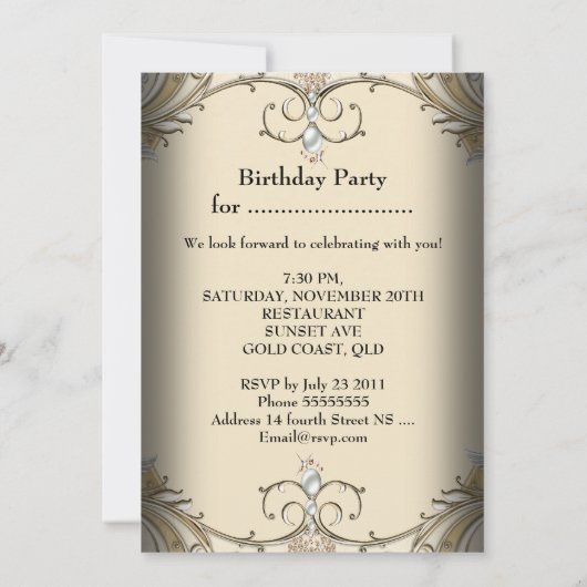 Elegant Birthday Party Sepia Coffee Gold Kaart (Achterkant)