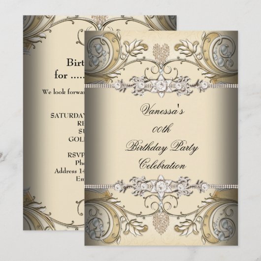 Elegant Birthday Party Sepia Coffee Gold Kaart (Voorkant / Achterkant)