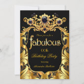 Elegant Birthday Party Silk Gold Black Damask Gems Kaart (Voorkant)