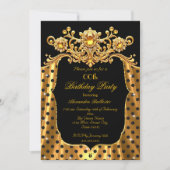 Elegant Birthday Party Silk Gold Black Polka Dots Kaart (Voorkant)
