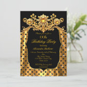 Elegant Birthday Party Silk Gold Black Polka Dots Kaart (Staand voorkant)