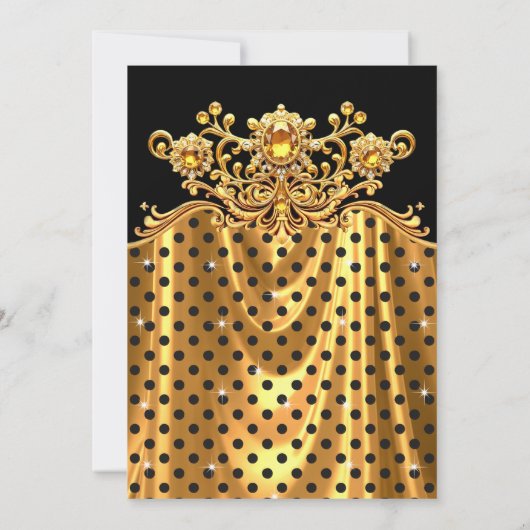 Elegant Birthday Party Silk Gold Black Polka Dots Kaart (Achterkant)